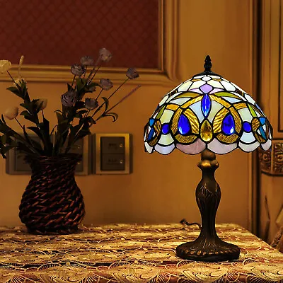 £74.90 • Buy Tiffany 10 Inch Table Lamp Diamond Style Handcrafted Stained Glass For Room UK