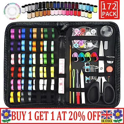 £6.99 • Buy 172PCS Portable Sewing Kit Thread Scissor Tape Pins Thimble Needle Set UK YA
