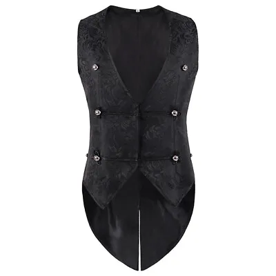 Medieval Men Jacquard Tail Vest Renaissance Swallowtail Waistcoat Gothic Vest • $29.99