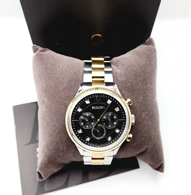 Bulova 98D172 Quartz Chronograph Diamond Black Dial Two Tone Steel Men's Watch • $142.19