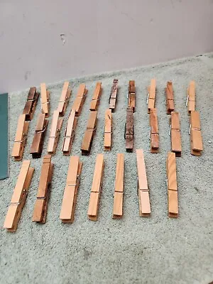 27 Vintage Clothes Pins Wood Wooden Spring Loaded Regular Clothespins • $5.99