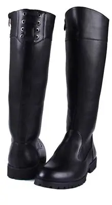 Mens Leather Zip Knee High Riding Military Long Boots Punk Shoes BIKER BOOTS • $66.96