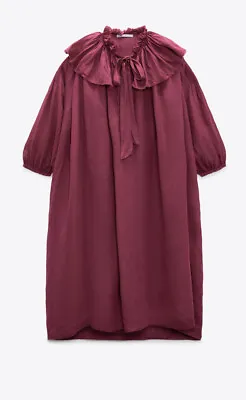 £25 • Buy Zara New Ruffled Ramie Pink  Dress ￼wide Lapel Collar Limited Edition. Size Xs-s