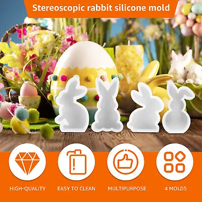 4Pcs Easter Rabbit Silicone Molds Non-Stick Bunny Candle Moulds Food Grade StFvh • £14.27