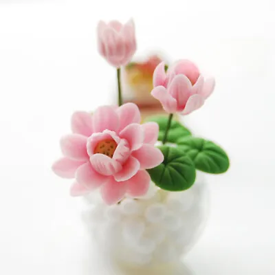 1/12 Scale Dollhouse Miniatures Mini Flower Potted Plant Pink Lotus Clay Decor • $12.88