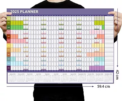 2025 A2 Size Coloured Year Wall Planner Calendar Home Office Work 59x42cm • £3.69