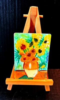 $4.25 • Buy VAN GOGH SUNFLOWERS ACEO PAINTING 2.5 X 3.5 Original SWARTZMILLER DNA SIGNED ART