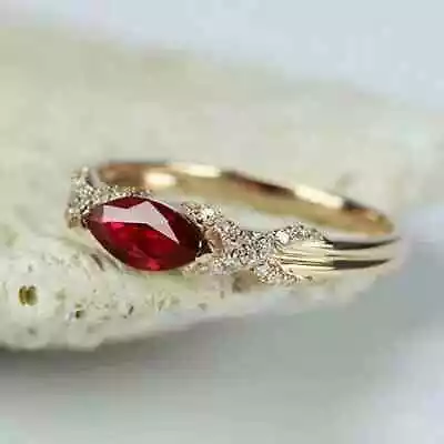 2 Ct Marquise Simulated Red Ruby Wedding Engagement Ring 14K Yellow Gold Plated • $62.50