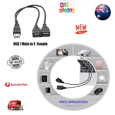 Double USB Extension 1Male To 2-Female Y Cable Cord Dual Adapter Splitter Type A • $7.99