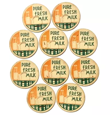 Vintage Pure Fresh Milk Set Of 10 Milk Bottle Tops • $10.94