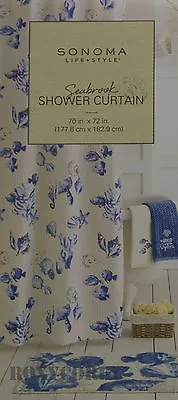 $39699 • Buy Sonoma Seabrook Beige & Blue Ocean Beach Sea Shell Shower Curtain 70X72 NIP