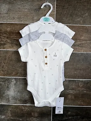 £4.50 • Buy Unisex Baby 3 Pack Short Sleeve Button Chest Bodysuits 0-3 Months  New With Tags