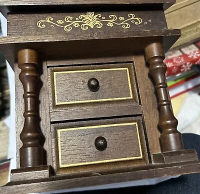 Vintage Music Box Musical Jewelry Box Desk Shape Wood - Plays Love Story • $29.75
