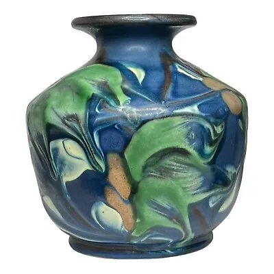 Herman A. Kähler Slip Horn Stoneware Blue 4  Vase Art Nouvea Signed Denmark '30s • $725.99