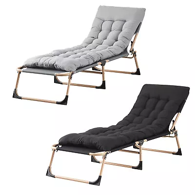 Sun Lounger Folding Recliner Chair Portable Reclining Garden Seat Bed W/ Cushion • £16.99