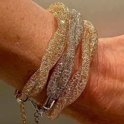 Stardust Wire Mesh Wrap Bracelet Made W/ Swarovski Crystal 14k Gold Plated Over • $38