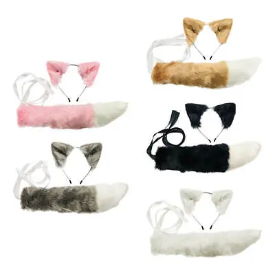 $23.79 • Buy 2x Plush Fur Cat Ears Hair Clip And Wolf Fox Long Tail Party Lolita Cosplay