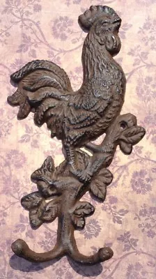 Rustic Cast Iron Rooster Wall Hook Towell Rack Hanger • $9.99