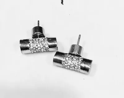 Michael KORS Silver Swarovski Pave Crystal BAR Stud Earrings • $27.99