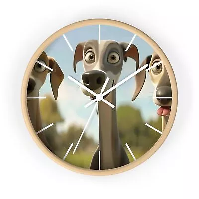 Round Modern Wall Clock Greyhound Silent Analog Dog Clock 10  Wood Frame  • $48.97