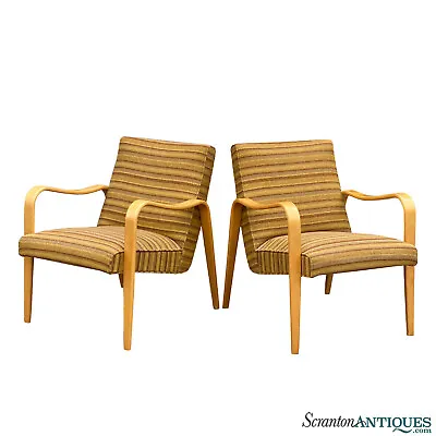 Mid-Century Modern Thonet Bentwood Sculpted Yellow Arm Chairs – A Pair • $880