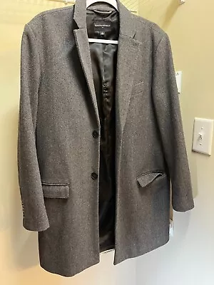 Banana Republic Men's Peacoat - Medium Gray Tweed Wool Shell Excellent Shape • $50