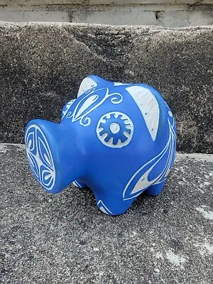 VTG Signed Pablo Zabal Chile Folk Art Pottery Blue & White Pig Larger 5  X 4  • $65