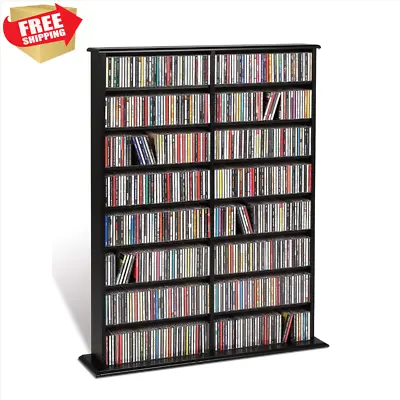Wood Media Storage Cabinet CD DVD VHS Movie Organizer Wall Mount Shelf Black • $184.97