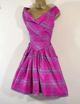 VIVIENNE WESTWOOD MARGHI 10 Tartan Check Corset-Look Wedding Party Races Dress • £375