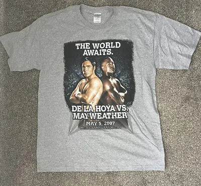 2007 Mayweather Vs De La Hoya T-Shirt Men’s L Gray Gildan The World Awaits MGM • $63.20