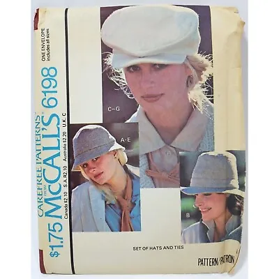 McCalls Sewing Pattern 6198 Womens Hats Ties Uncut Factory Folded Vintage • $14.99