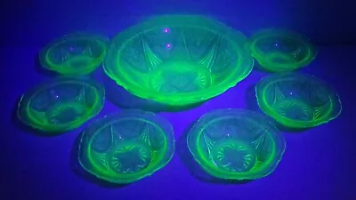 Rare Vintage Hazel Atlas Uranium Glass Sweets Set Royal Lace • $145