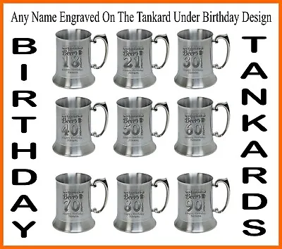 Personalised Birthday Tankard Silver Or Black 500ml 18 21 30 40 50 60 70 80 90 • £12.99