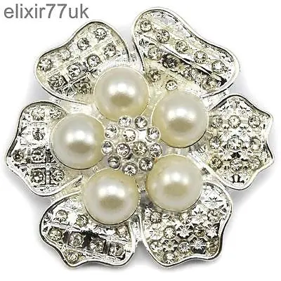£5.39 • Buy New Silver Flower Faux Pearl Brooch Diamante Crystal Wedding Bridal Party Broach