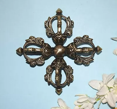 $88 • Buy Brass Tibetan Vajra Handicraft Double Dorje Buddhist Theme Thunderbolt Idol HK83