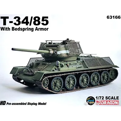 Dragon 1/72 Soviet T-34/85 Tank + Wire Bed Armor Eastern Front 1944 63166 Model • $68.53