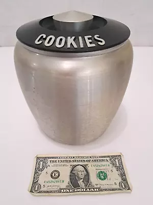 Kromex Vintage Aluminum Cookie Jar - Silver Black Plastic Lid - 8  Tall MCM • $47.59