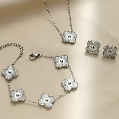 Silver Clover Jewelry Set Includes Necklace Bracelet And Earrings- High Quality • $19.99