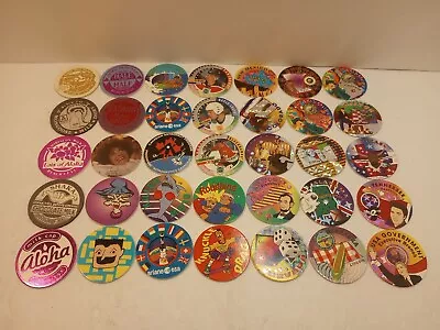 Vintage POGS Milk Cap Lot Of 35  States Hockey Cartoon Hawaii  • $2.99