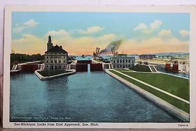 Michigan MI Soo Locks East Approach Postcard Old Vintage Card View Standard Post • $0.50