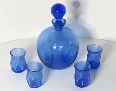 Fabulous Mid-Century Modern Hand Blown Murano Pinched Cobalt Decanter W/glasses • $37