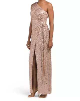 AIDAN AIDAN MATTOX One Shoulder Sequin Gown (size 6) • $129.99