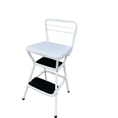 Vtg Cosco Kitchen  White Step Stool Chair Flip Up Seat MCM Retro USA Made • $79.19