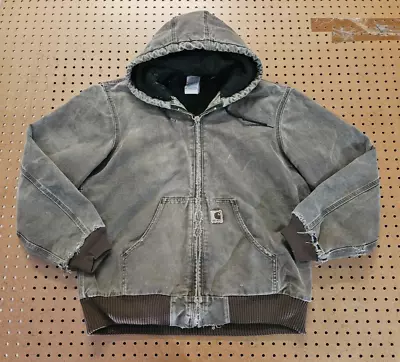 $34 • Buy MENS MEDIUM- Vtg Carhartt J130 Sandstone Flannel Quilted Lined Hooded Zip Jacket