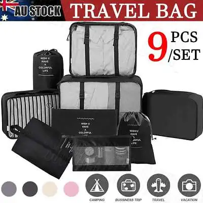 $17.55 • Buy Packing Cubes Travel Bag 9PCS Luggage Organiser Clothes Suitcase Storage Pouches