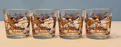 Set 4 Vintage Pheasant Duck Game Hunting Birds Lowball Whiskey Bar Glasses MCM • $24