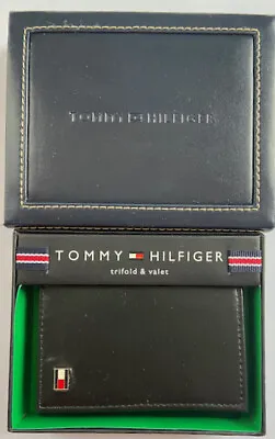 £25.99 • Buy Genuine Tommy Hilfiger Men's Black Oxford Slim Leather Trifold Valet  Wallet   