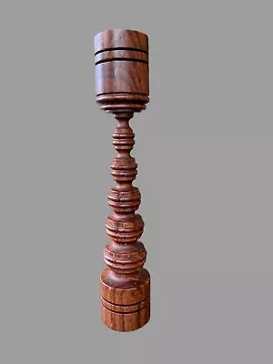 Vintage Turned Treenware Walnut Wood Candlestick Taper Candle Holder • $14.96