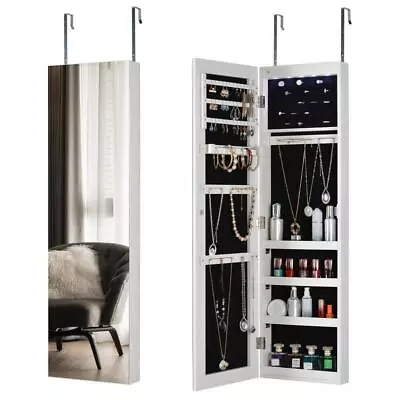 Full Mirror Jewelry Storage Cabinet With Led Light Can Be Hung On The Door Or Wa • $92.44
