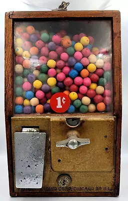 Vintage Victor Baby Grand Oak Gumball Vending Machine With Keys 1¢ Works • $249.99